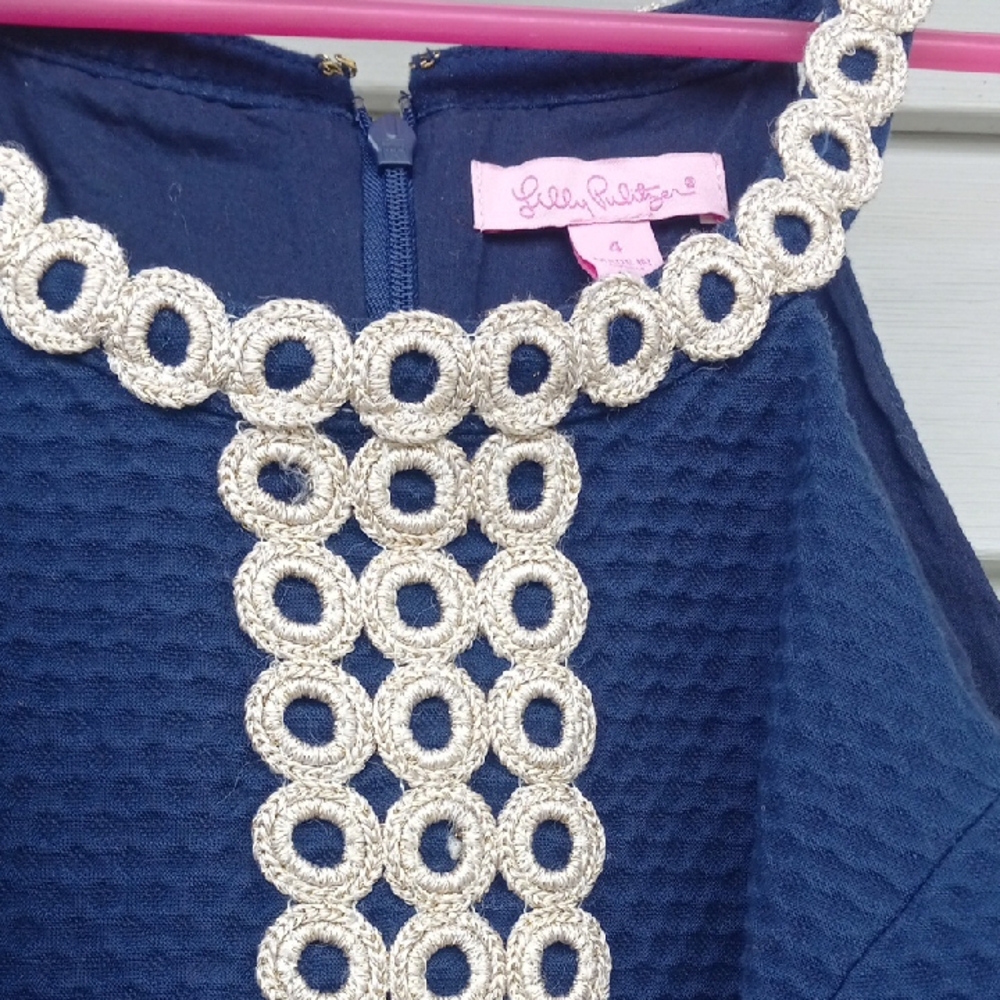 Lilly Pulitzer Navy Dress with Cream Crochet Accents
